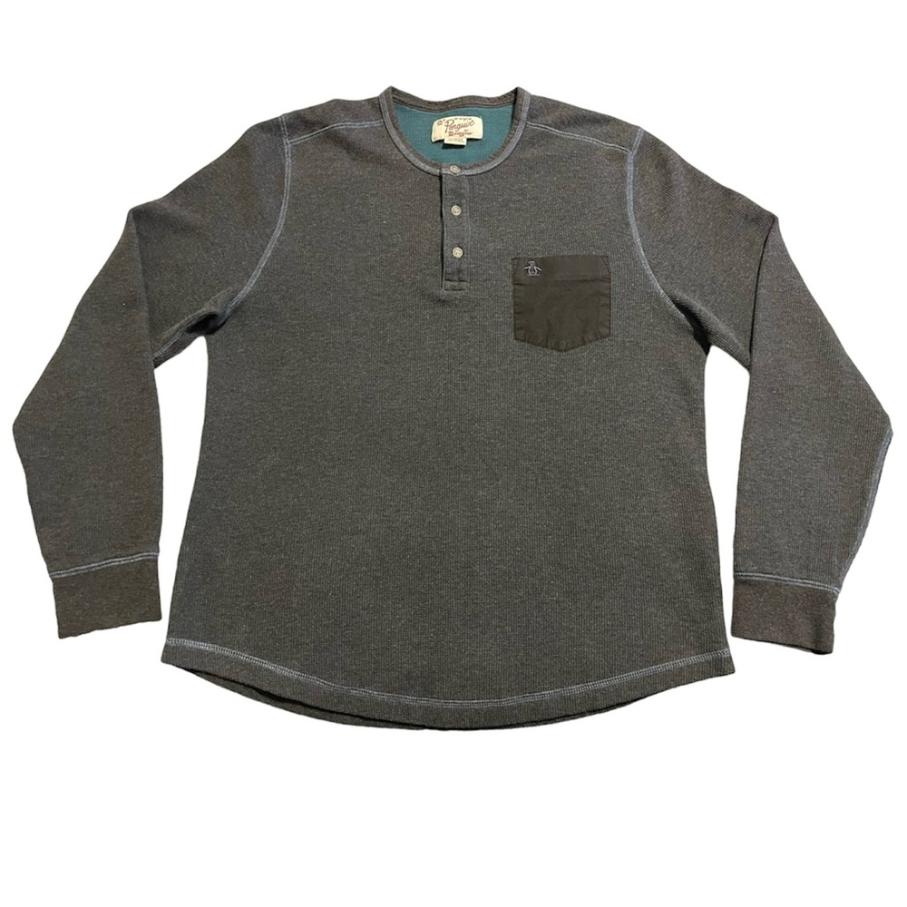 Penguin by Munsingwear Waffle Thermal Henley Grey Long Sleeve Shirt Size XL
